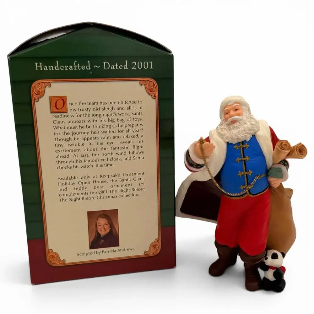 2001 Hallmark Keepsake Ornament Santa Claus and Panda Holiday Open House Set